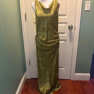 NWT Azazie Olive Green Satin Maxi Dress